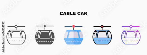 Cable Car icon set with different styles. Icons designed in outline, flat, glyph, line colored and gradient. Can be used for web, mobile, ui and more. Enjoy this icon for your project.