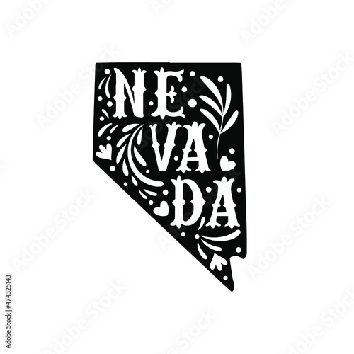 Nevada state map with doodle decorative ornaments. For printing on souvenirs and T-shirts