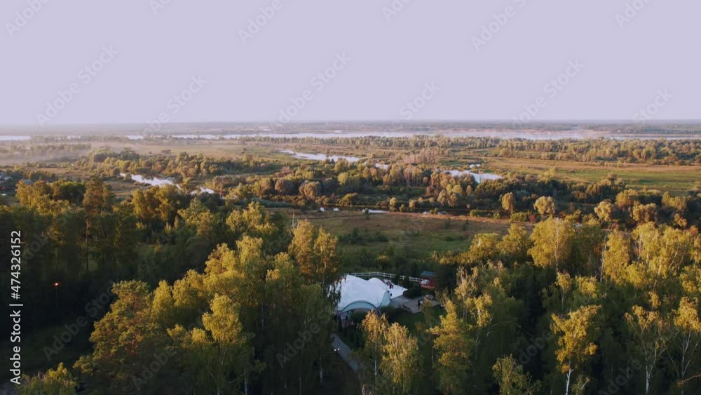 Aerial photography from a quadrocopter - wedding in a tent in nature Aerial photography from a quadrocopter - wedding in a tent in nature