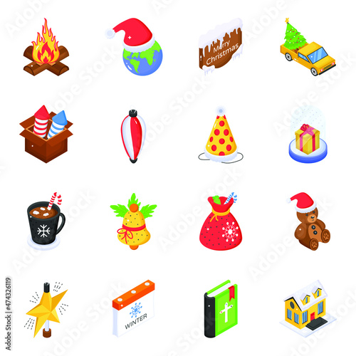 Collection of Christmas Event Isometric Icons 