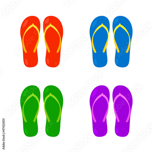 Colorful flip flops vector illustration summer Beach Rubber Slippers, washroom sandals Flat design style Logo Icon Clipart