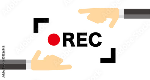 Male hand with recording mark icon. Video camera video recording symbol, REC icon.