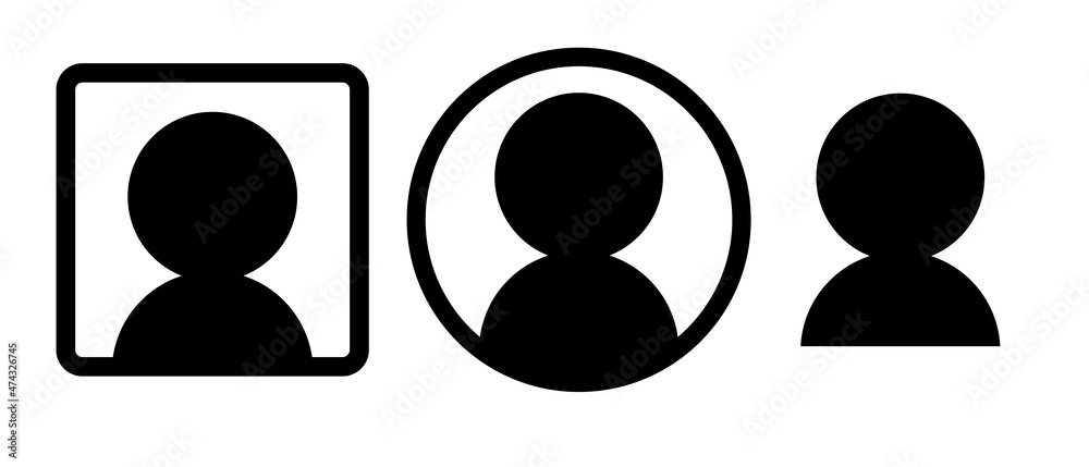 User icons of different shapes. A person surrounded by squares or circles. User icons of different shapes. A person surrounded by squares or circles.