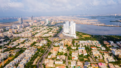 an areal view of The City of lights, Karachi, Pakistan.  photo