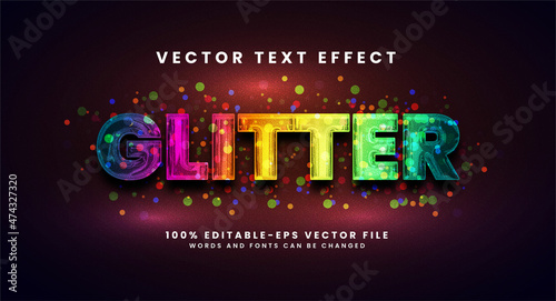 Glitter 3D text effect. Editable text style effect with sparkling particle concept.