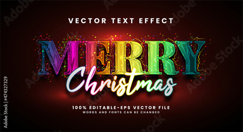 Merry christmas 3D text effect. Editable text style effect with sparkling particle concept.