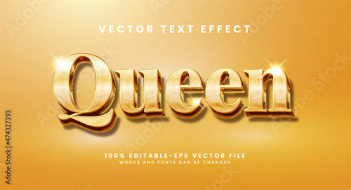 Queen text effect. Editable text style effect with gold color theme.