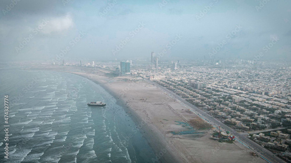 An Areal View of the Sea in Karachi, Pakistan. 