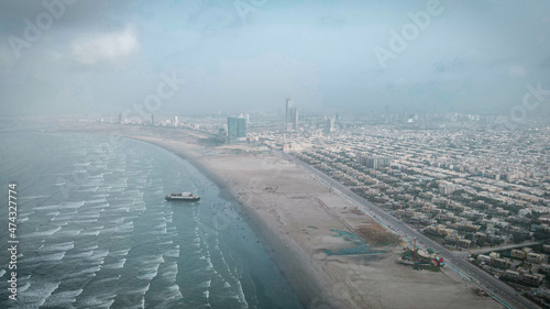 An Areal View of the Sea in Karachi  Pakistan. 