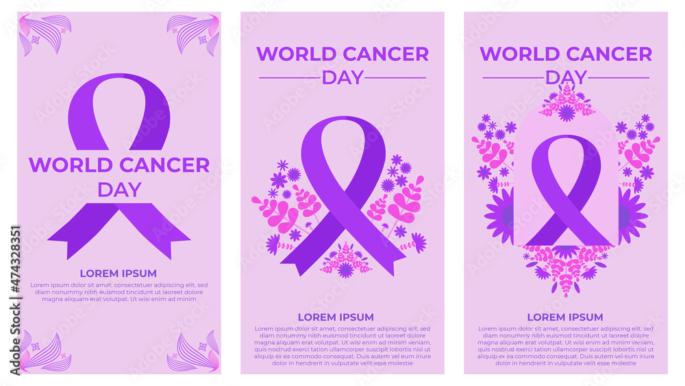 world cancer day purple ribbon illustration social media stories design