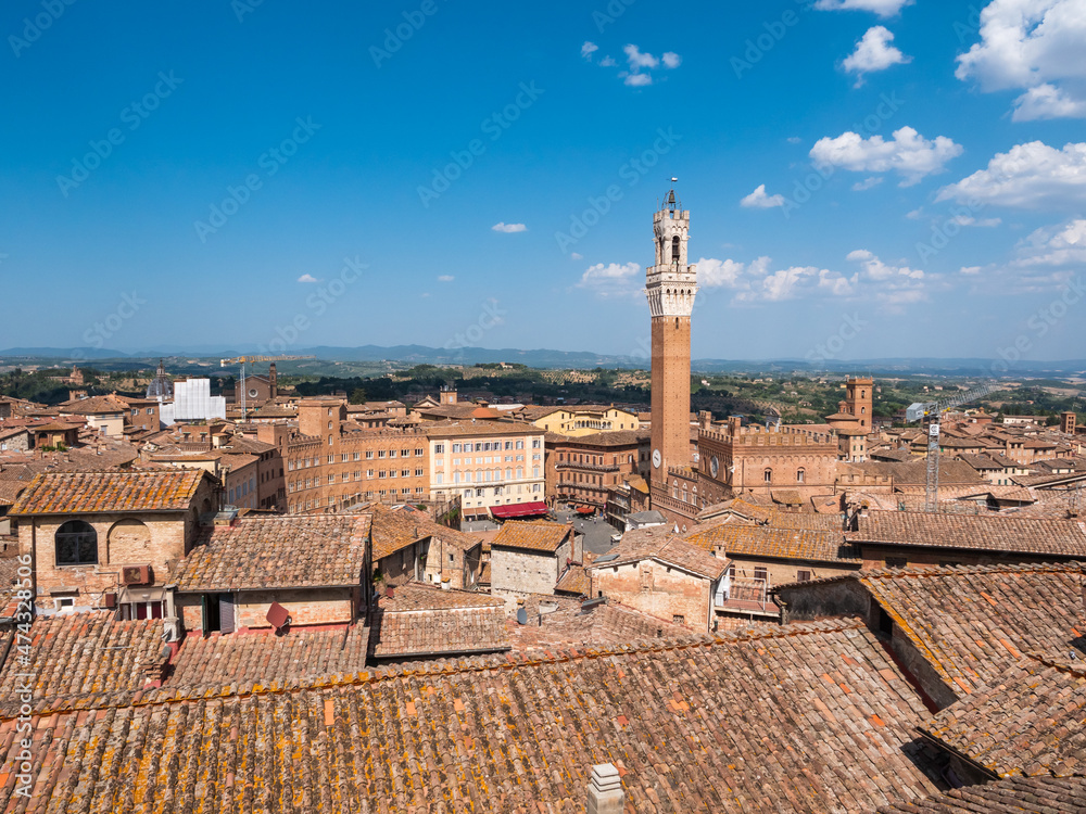 Piazza Il Campo in Siena Aerial in Tuscany, Italy from Above