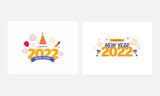 2022 Happy New Year Font With Fireworks On White Background In Two Options.