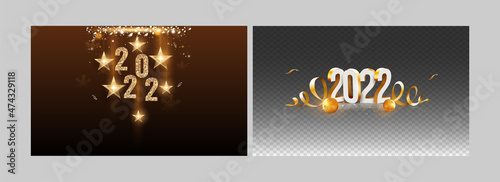 2022 Happy New Year Banner Or Poster Design In Brown And Black Color.
