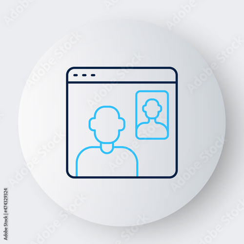 Line Video chat conference icon isolated on white background. Online meeting work form home. Remote project management. Colorful outline concept. Vector