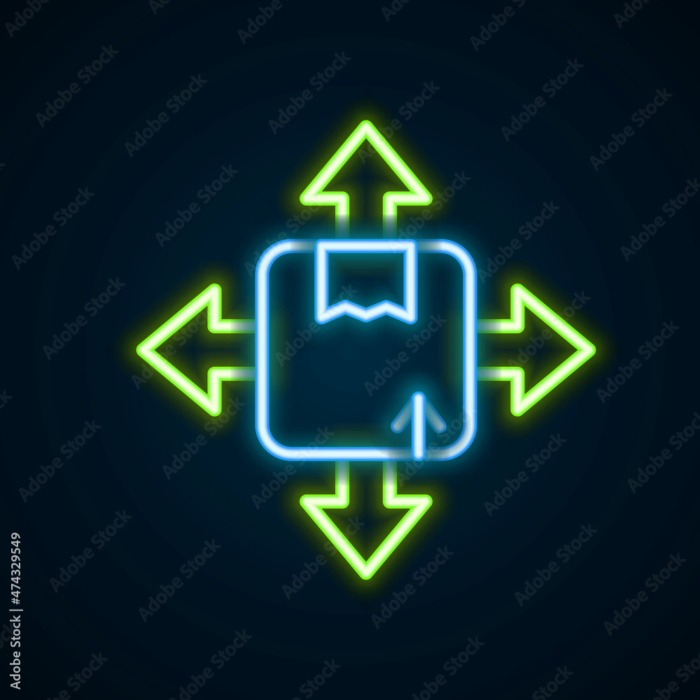 Glowing neon line Carton cardboard box icon isolated on black background. Box, package, parcel sign. Delivery and packaging. Colorful outline concept. Vector Glowing neon line Carton cardboard box icon isolated on black background. Box, package, parcel sign. Delivery and packaging. Colorful outline concept. Vector