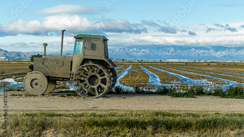 Cosechadora de arroz en el Delta del Ebro