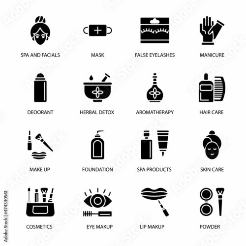 Beauty Salon, Makeup and Cosmetics glyph Icons - Vectors
