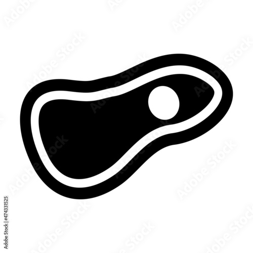 Simple flat icon of a piece of pork meat with bone. Black and white vector silhouette of a pork loin sirloin chop
