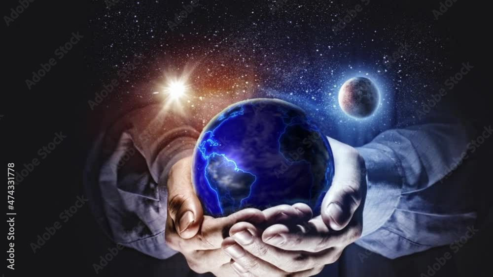 The planet rotates in the hands The planet rotates in the hands