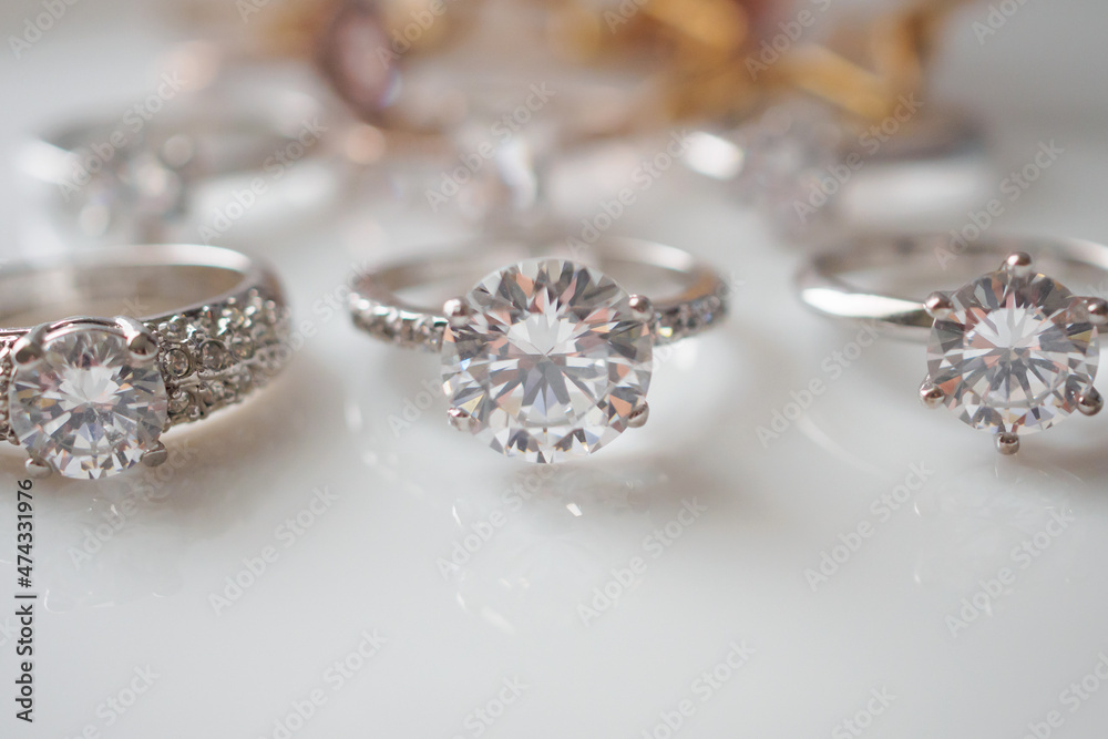 Beautiful diamond rings jewelry on white background