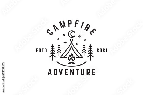 Campfire Adventure Outdoor Illustration Logo. 
