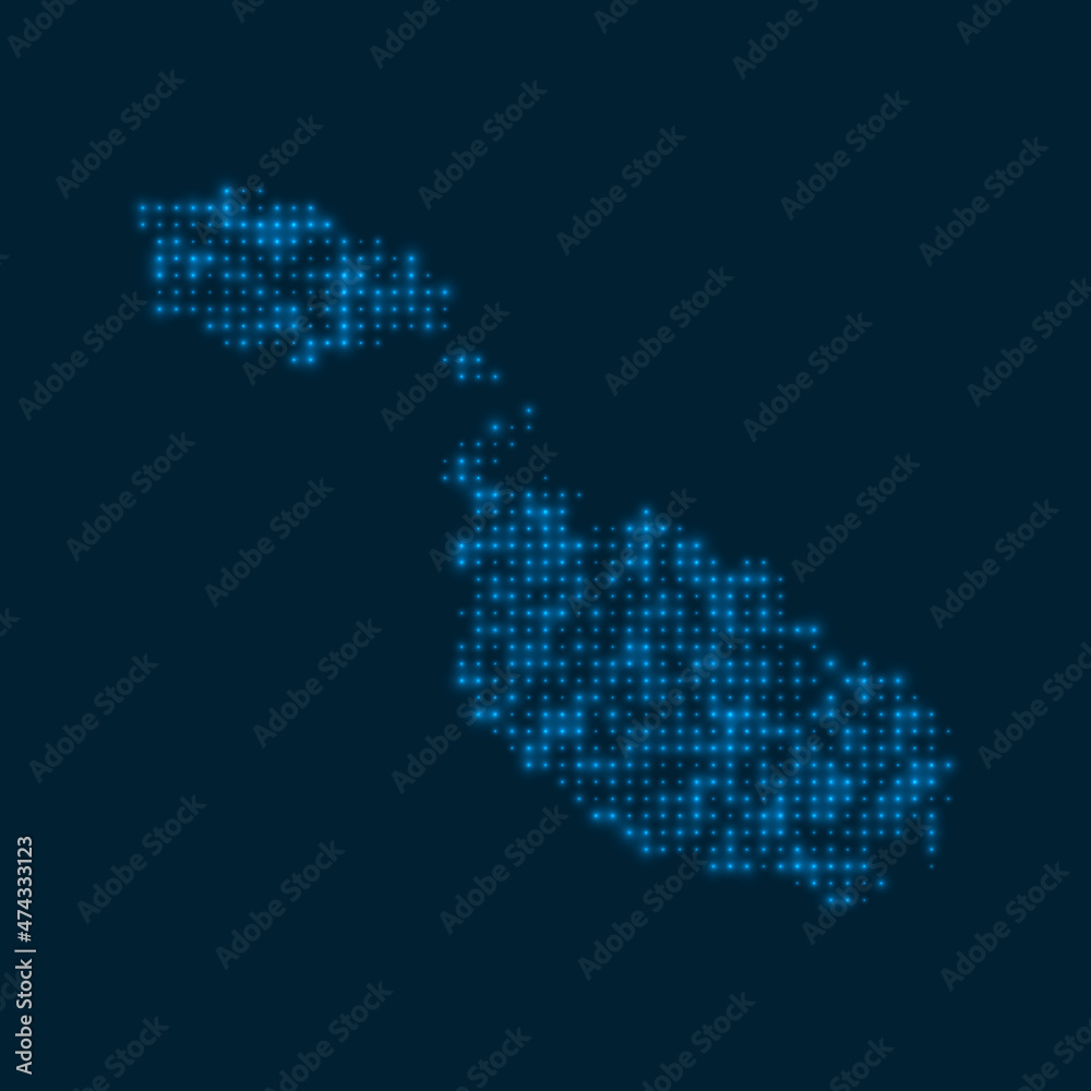 Malta dotted glowing map. Shape of the island with blue bright bulbs. Vector illustration.