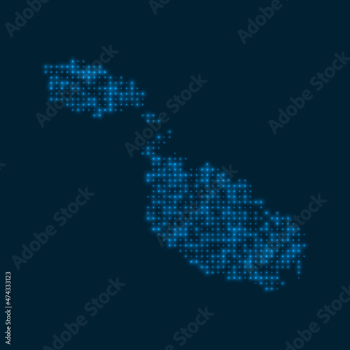 Malta dotted glowing map. Shape of the island with blue bright bulbs. Vector illustration.