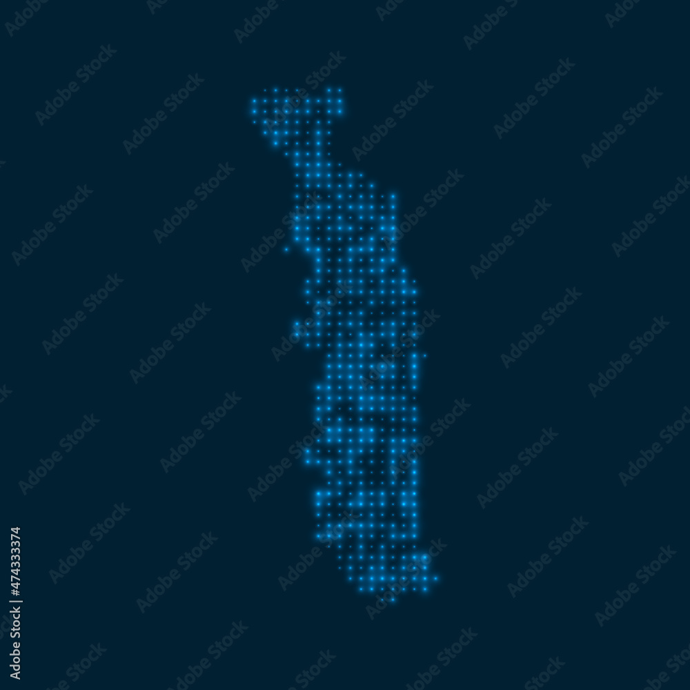 Togo dotted glowing map. Shape of the country with blue bright bulbs. Vector illustration.