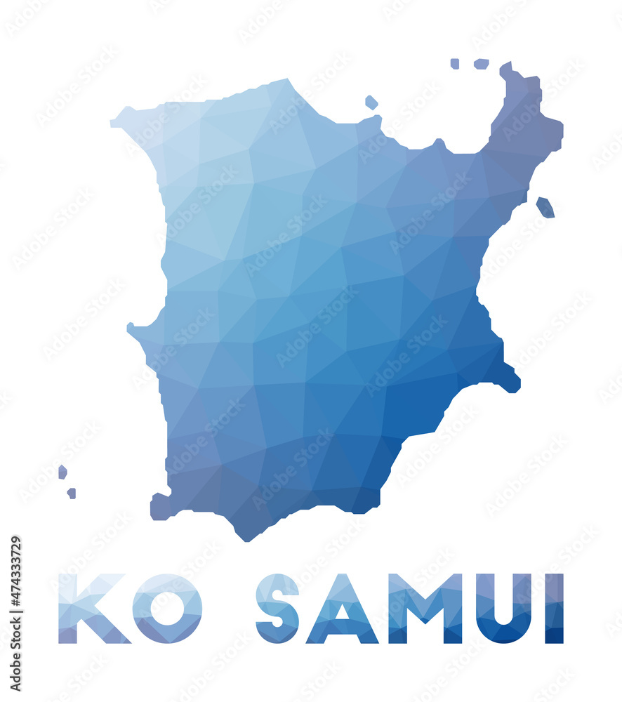 Low poly map of Ko Samui. Geometric illustration of the island. Ko Samui polygonal map. Technology, internet, network concept. Vector illustration.