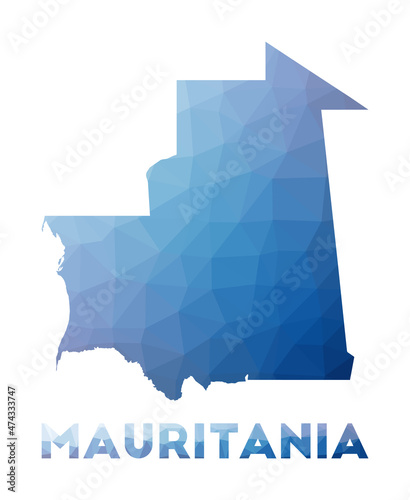 Low poly map of Mauritania. Geometric illustration of the country. Mauritania polygonal map. Technology, internet, network concept. Vector illustration.