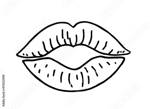 Sexy plump lips kiss isolated line art. Lips line Icon in trendy style isolated on white background. Mouth symbol for your web site design, logo, app, UI. Vector illustration, Hand drawn illustration