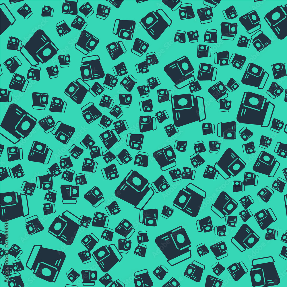 Black Online ordering and fast food delivery icon isolated seamless pattern on green background. Vector Black Online ordering and fast food delivery icon isolated seamless pattern on green background. Vector