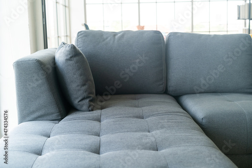 close up empty grey fabric sofa