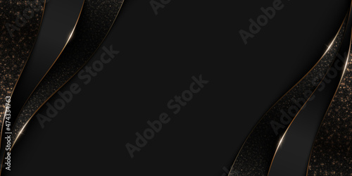 Vector abstract shiny luxury papercut background with golden lines, glitter and copy space. Premium multi-layered geometric modern backdrop in a black color with place for text