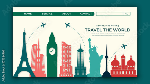 Travel the world, website landing page free vector