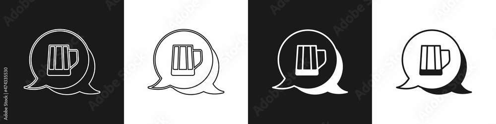 Set Wooden beer mug icon isolated on black and white background. Vector Set Wooden beer mug icon isolated on black and white background. Vector