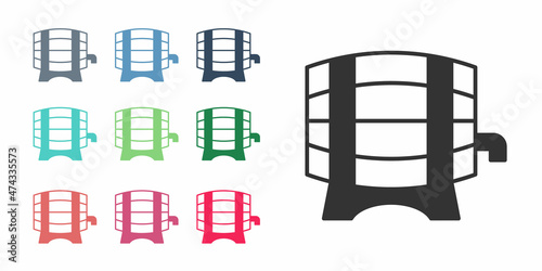 Black Wooden barrel on rack with stopcock icon isolated on white background. Set icons colorful. Vector