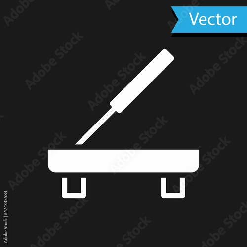 White Scented spa stick on a wooden stand icon isolated on black background. Incense stick. Cosmetic procedure aromatherapy. Vector