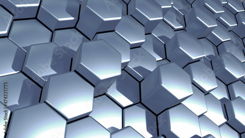 Silver 3D hexagons geometri...