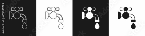 Set Water tap icon isolated on black and white background. Vector