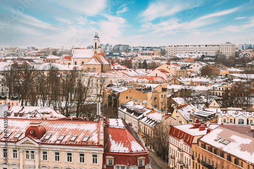 Vilnius Lithuania. Skyline In Winter Day. Rooftop View