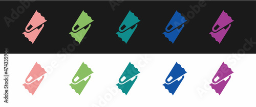 Set Rubber flippers for swimming icon isolated on black and white background. Diving equipment. Extreme sport. Diving underwater equipment. Vector