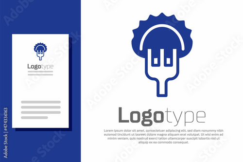 Blue Dumplings on fork icon isolated on white background. Pierogi, varenyky, pelmeni, ravioli. Traditional Ukrainian food. Logo design template element. Vector