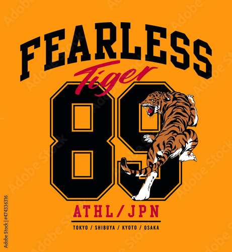 Fearless tiger, athletic Tokyo japan vector graphic print