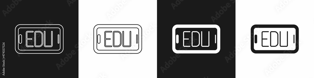 Set Online education and graduation icon isolated on black and white background. Online teacher on monitor. Webinar and video seminar learning. Vector Set Online education and graduation icon isolated on black and white background. Online teacher on monitor. Webinar and video seminar learning. Vector