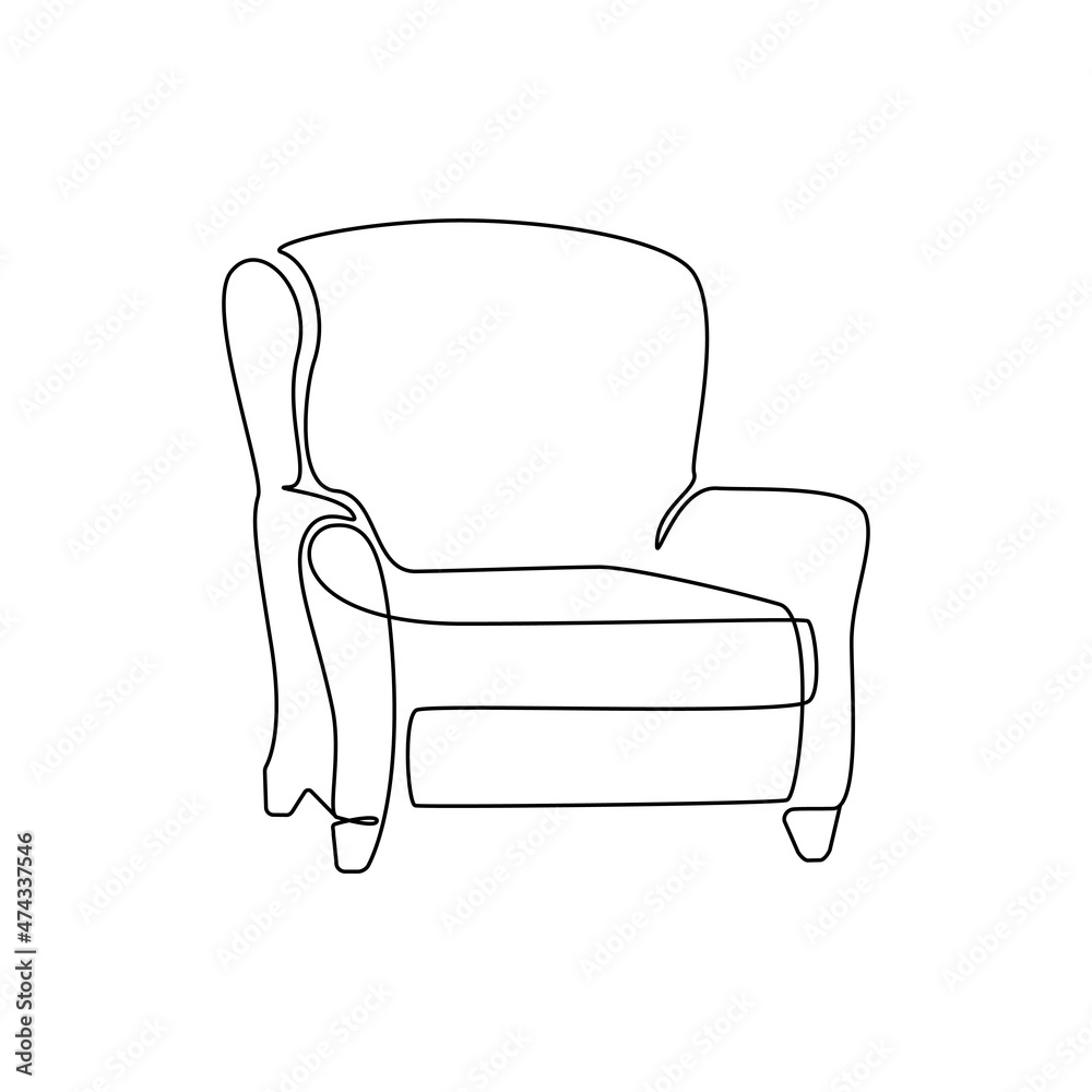 Furniture armchair for home interior in retro style outline contour
