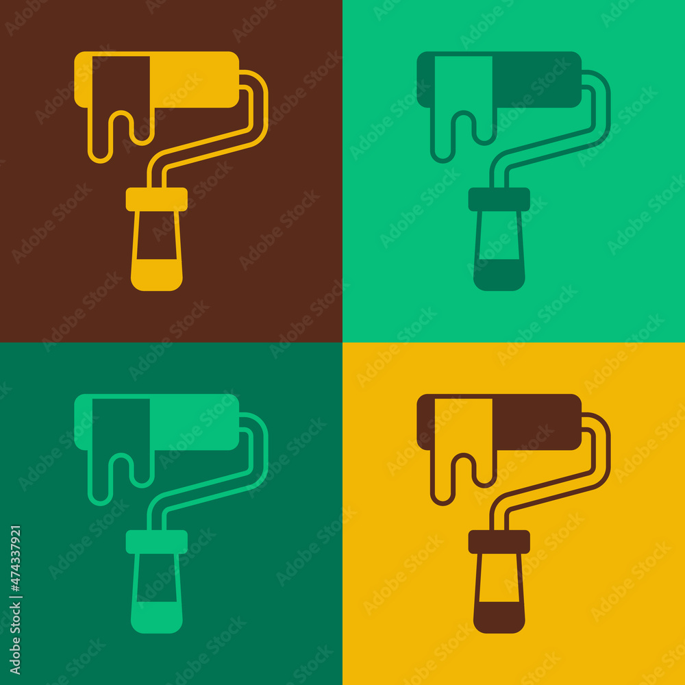 Pop art Paint roller brush icon isolated on color background. Vector Pop art Paint roller brush icon isolated on color background. Vector