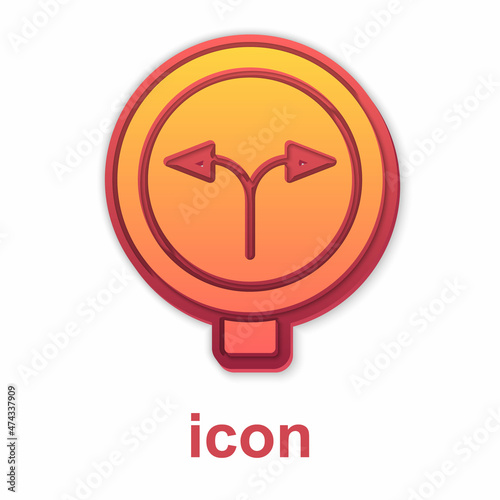 Gold Fork in the road icon isolated on white background. Vector