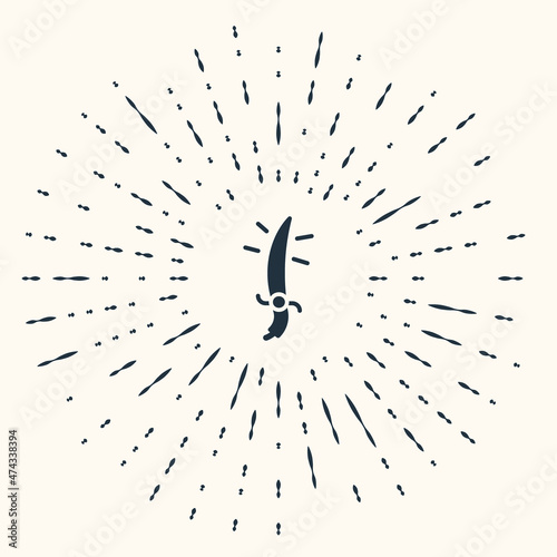 Grey Arabian saber icon isolated on beige background. Abstract circle random dots. Vector