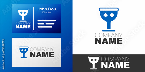 Logotype Medieval goblet icon isolated on white background. Holy grail. Logo design template element. Vector
